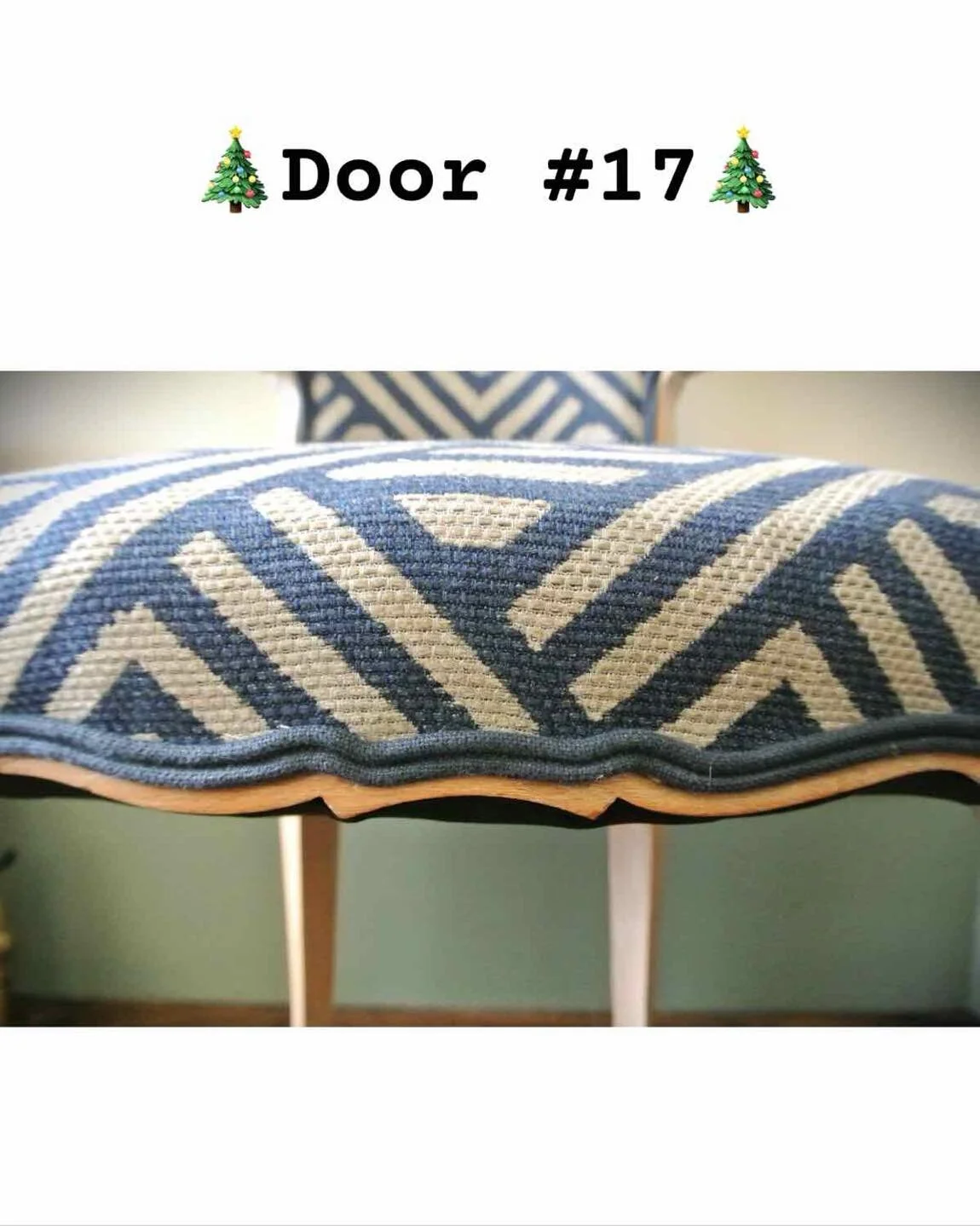 Door #17 of my 2023 Upholstery Advent Calendar opens to reveal a little bedroom chair, reupholstered in @linwood_fabric  Tango Weave fabric in the colour Ocean.  I made dark blue double piping for the trim rather than fixing decorative nails, to comp