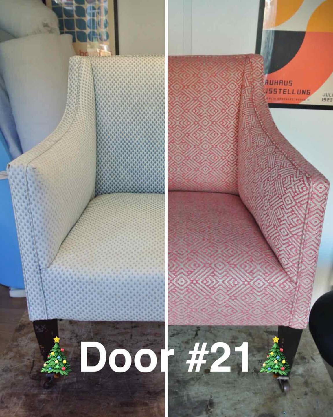 Another day and another door - Today, behind Door #21 is another Edwardian Armchair.  Stripping back this piece revealed layer after layer of previous upholstery.  It was time to start afresh rather than adding a new layer! It is finished in @linwood