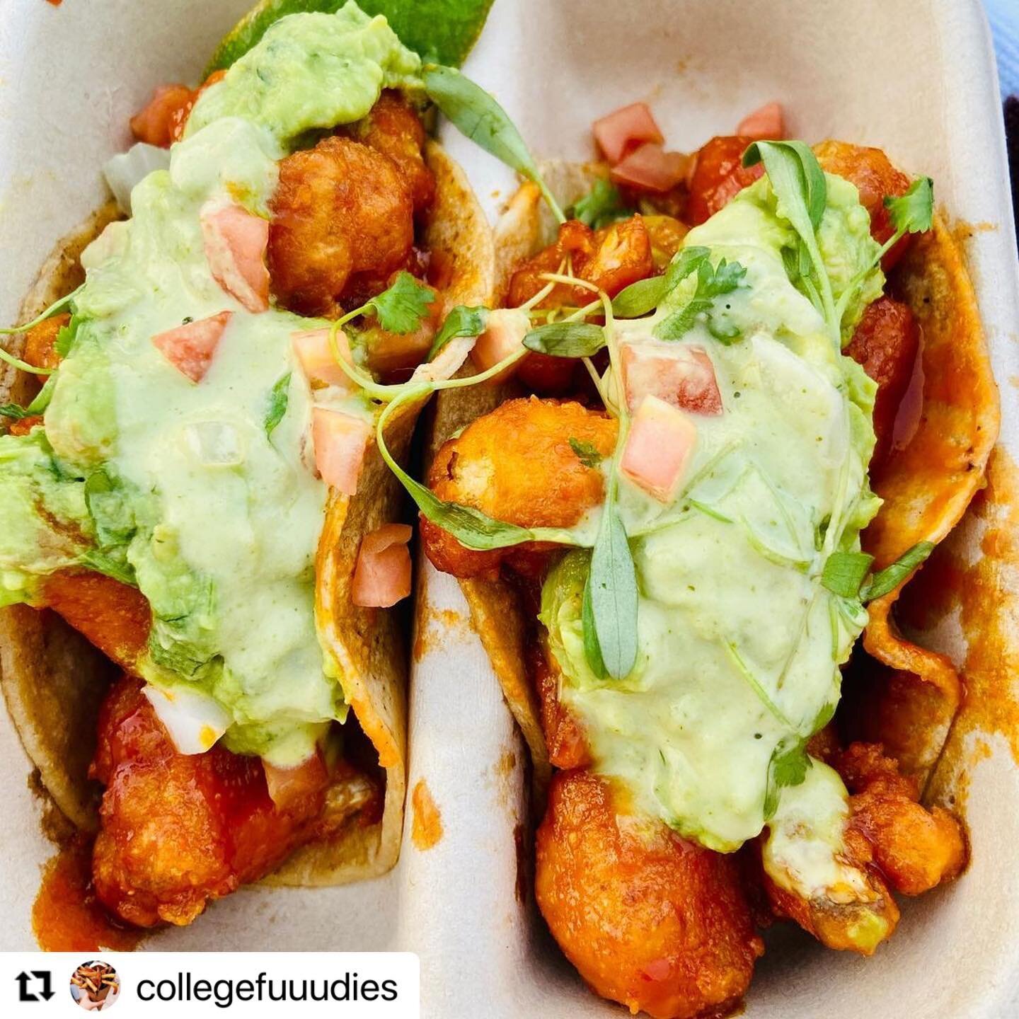 Look at these crispy cauliflower tacos shot by @collegefuuudies ! Topped with guacamole &amp; our jalae&ntilde;o aioli, these flavorful tacos are delicious.
