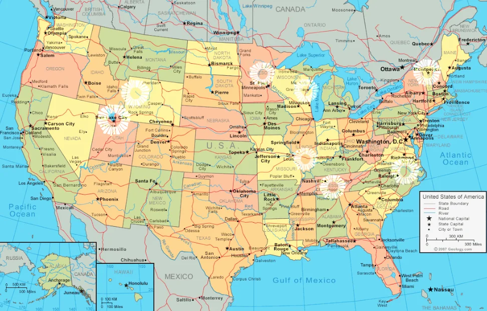 States highlighted by MyEarthwork white logo, represent locations where installations were completed in 2014