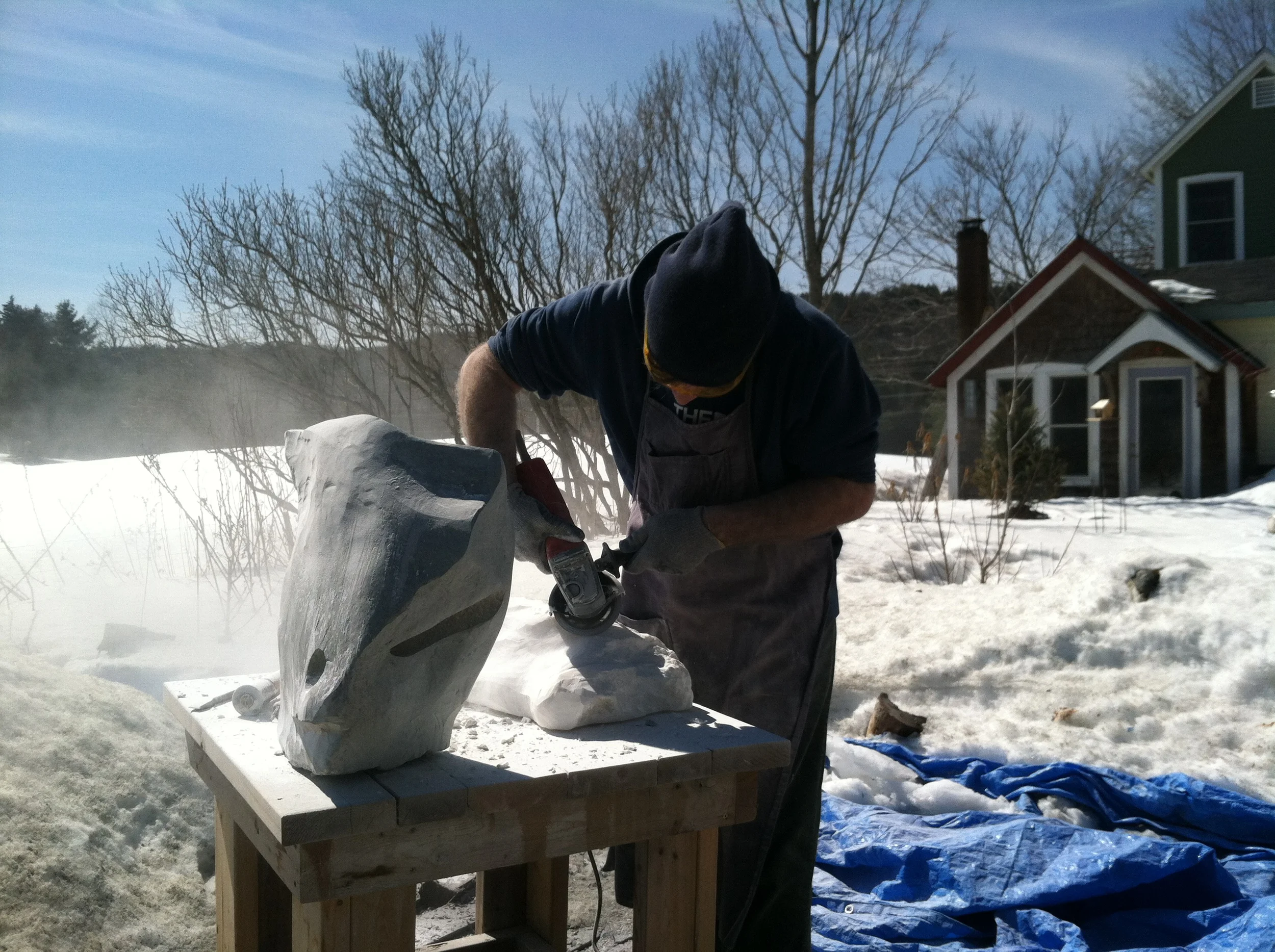 Michael Clookey hard at work despite the cold, 2015