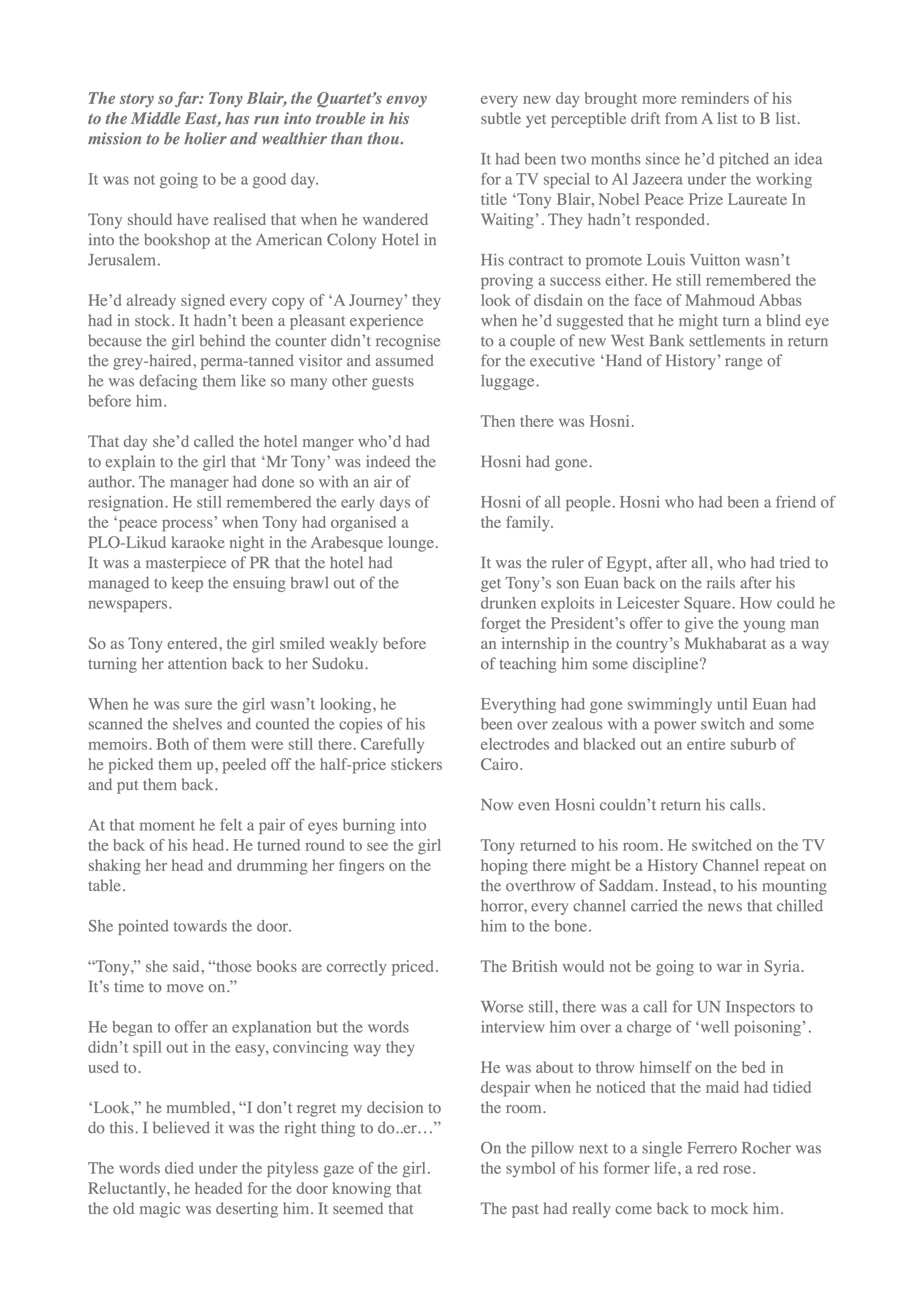 Satire on Tony Blair from 2013.