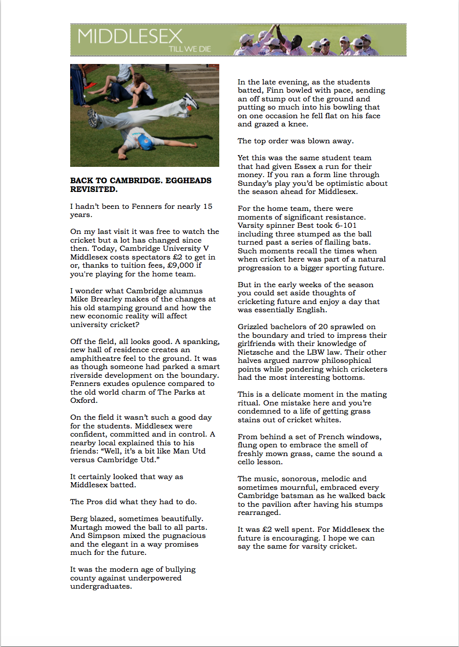 Report on University cricket.