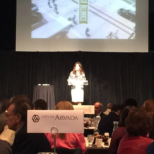 At Transit Alliance breakfast to EXDO Center with client Kathleen Osher executive Director of Transit Alliance. Just heard from Phil Washington, CEO and general mgr of RTD telling us of the 5 national mega trends for transit