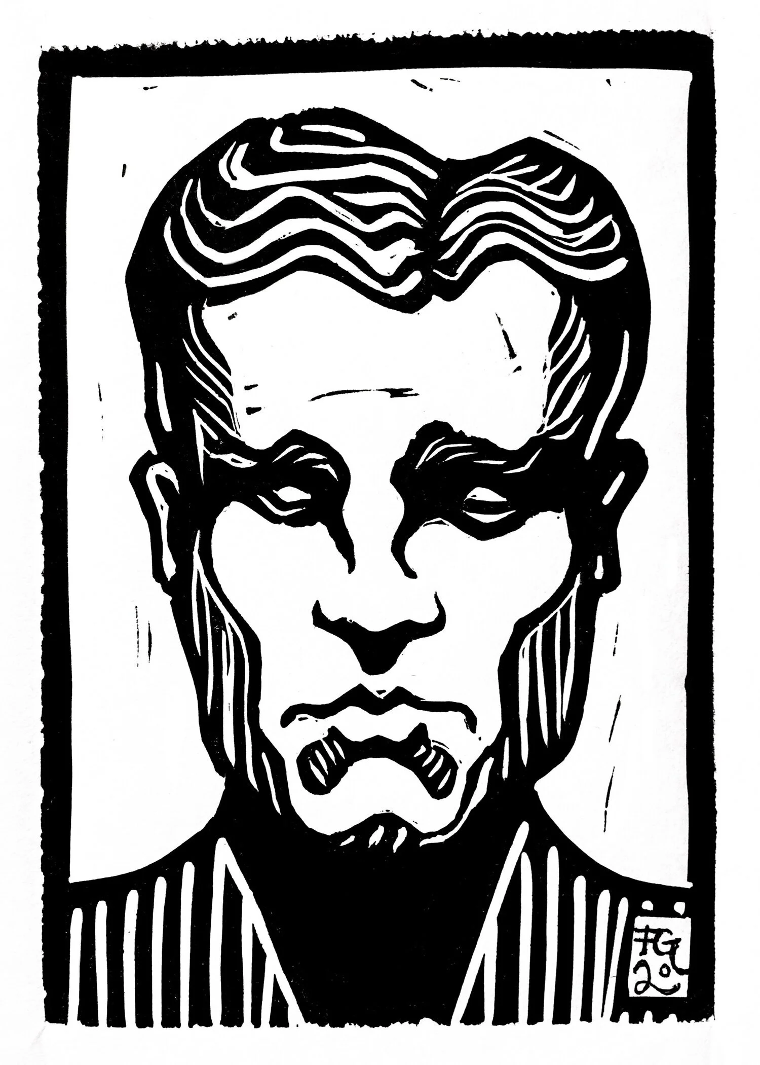 Portrait of a Man, 5x7" Linoleum Block Print