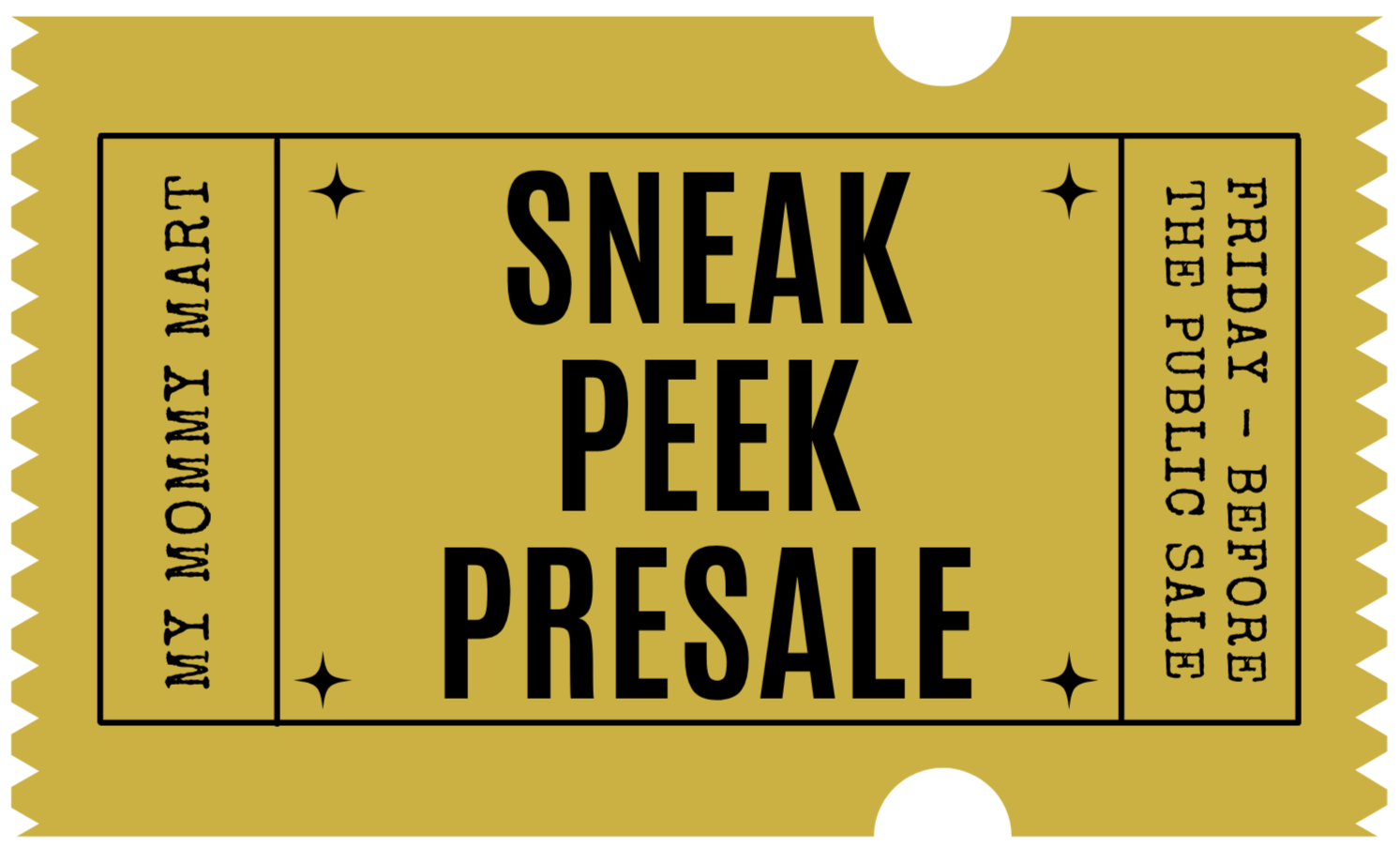 golden ticket with link to sneak peek presale