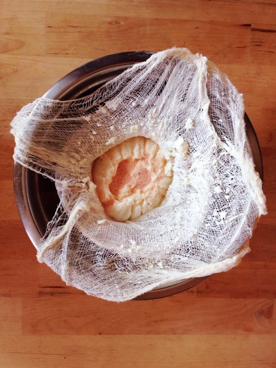 This is Baa Farms sheep yogurt. After 20 hours of hanging, I salted it with pink Himalayan sea salt