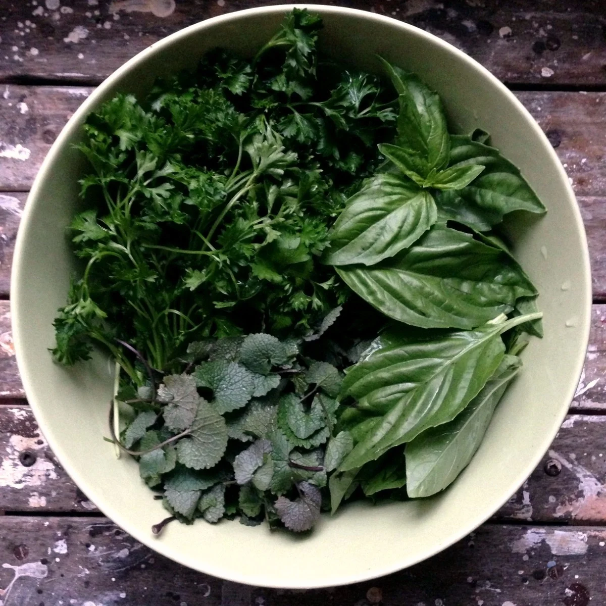 I used garlic mustard and added basil and parsley, but add any herbs you love