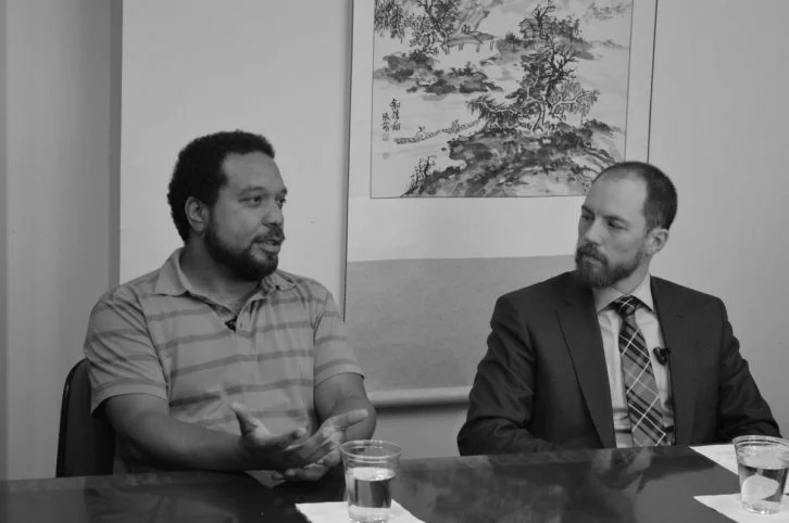 Haven Harrington and I discuss the Ninth Street Divide for the documentary series KY Place. Photo courtesy of KY Place .