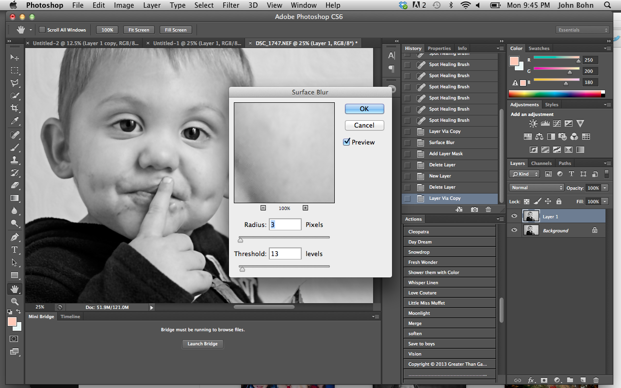 Murfreesboro Child photographer edit Step 7: As you can see here I have just added a hint of blur, this help smooth the skin out a little, I don't usually use this on kids, but in this case to make it appear softer I did. 