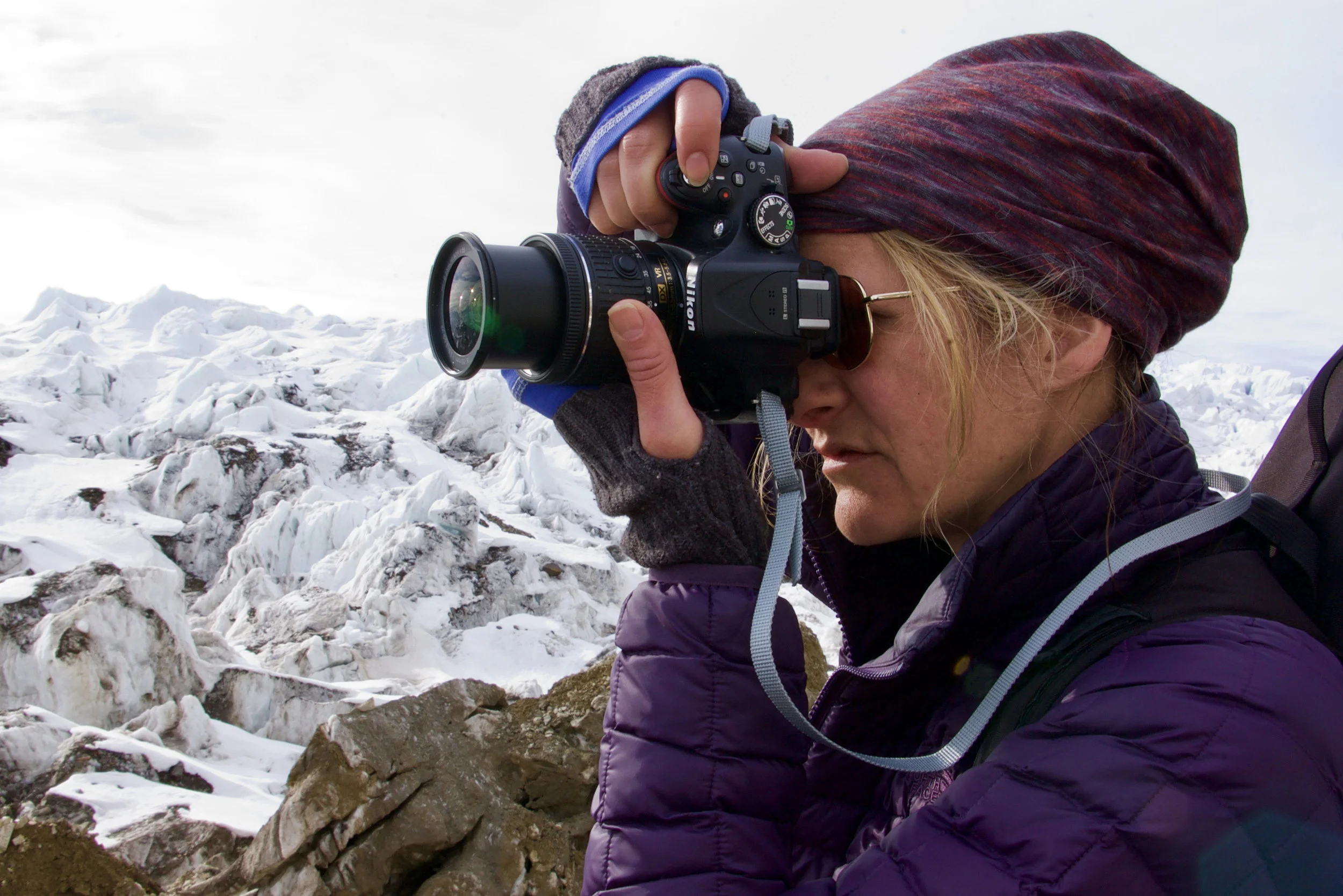 Rosburg documenting a glacier in Svalbard, Norway (Arctic Circle Residency), 2019.