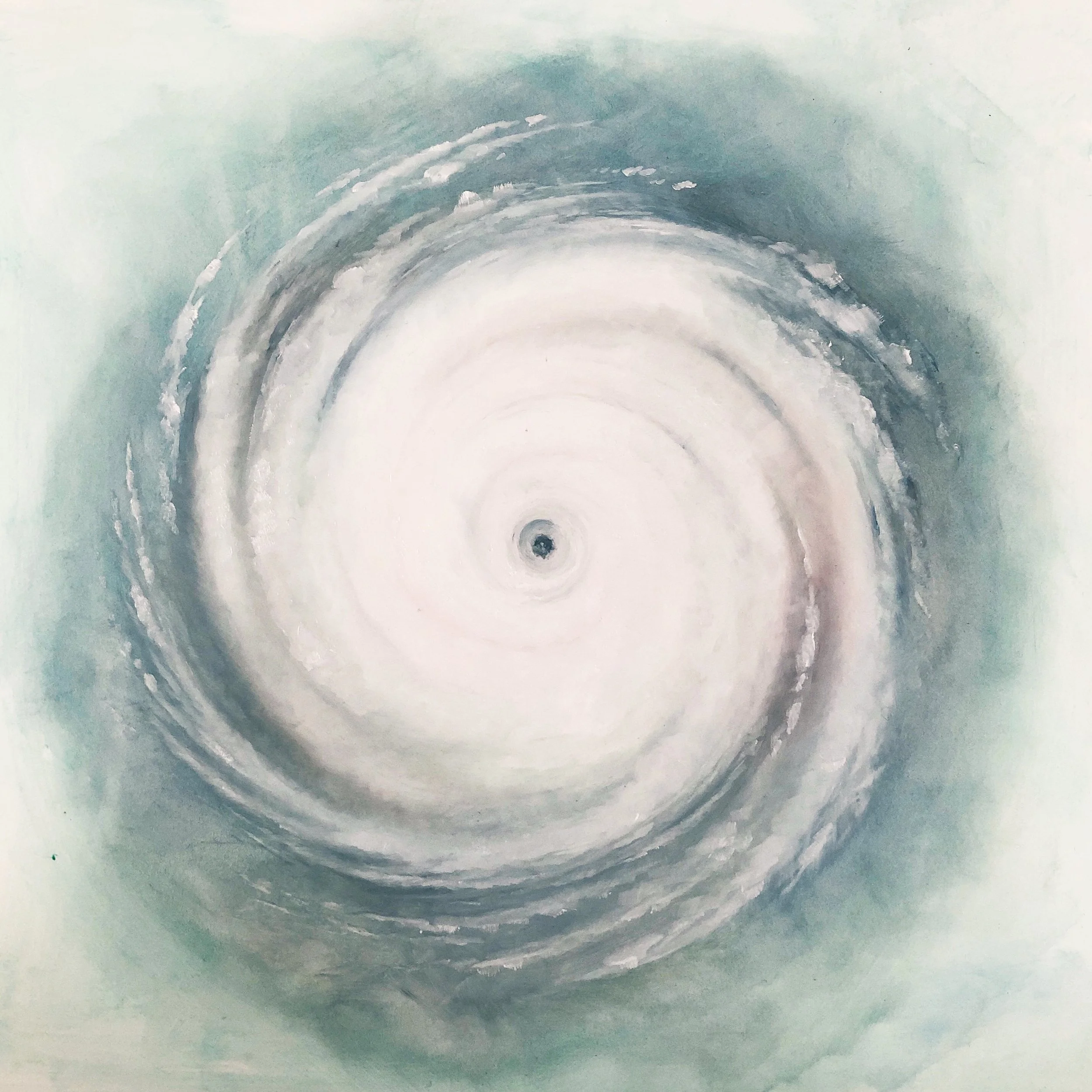   Hurricane Dorian (study for the “The Coming Storm”)   oil on yupo paper  13 × 13 inches  Oak Spring Garden Foundation residency, 2019.   This storm wreaked havoc on the Bahamas before my residency, and I had been particularly concerned about some o