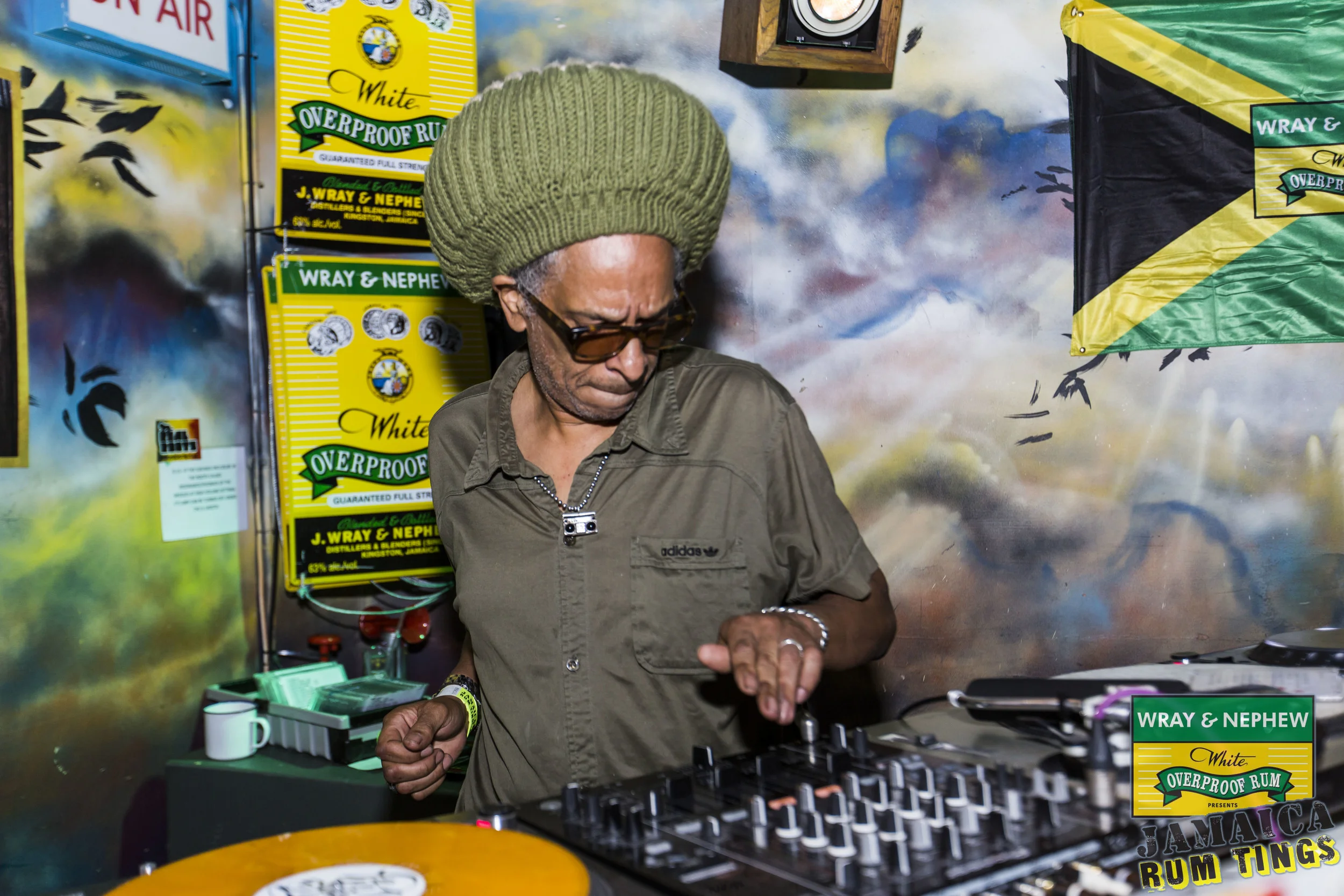 Professor Don Letts selecting music at the Wray and Nephew Rum tings event at The Big Chill house