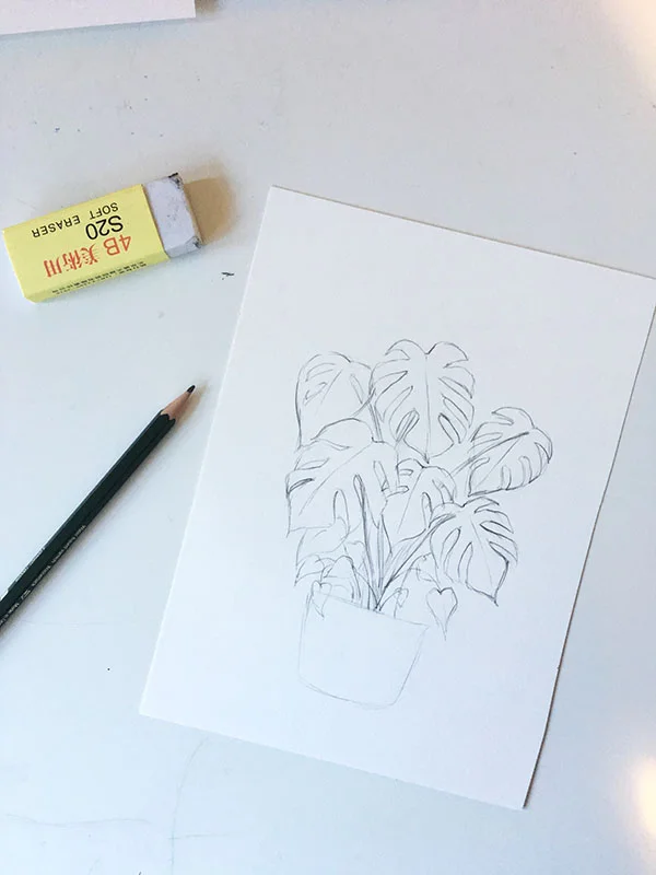 Monstera in progress, before adding paint.