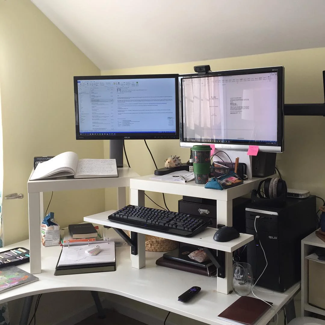 One screen for writing, one for research.