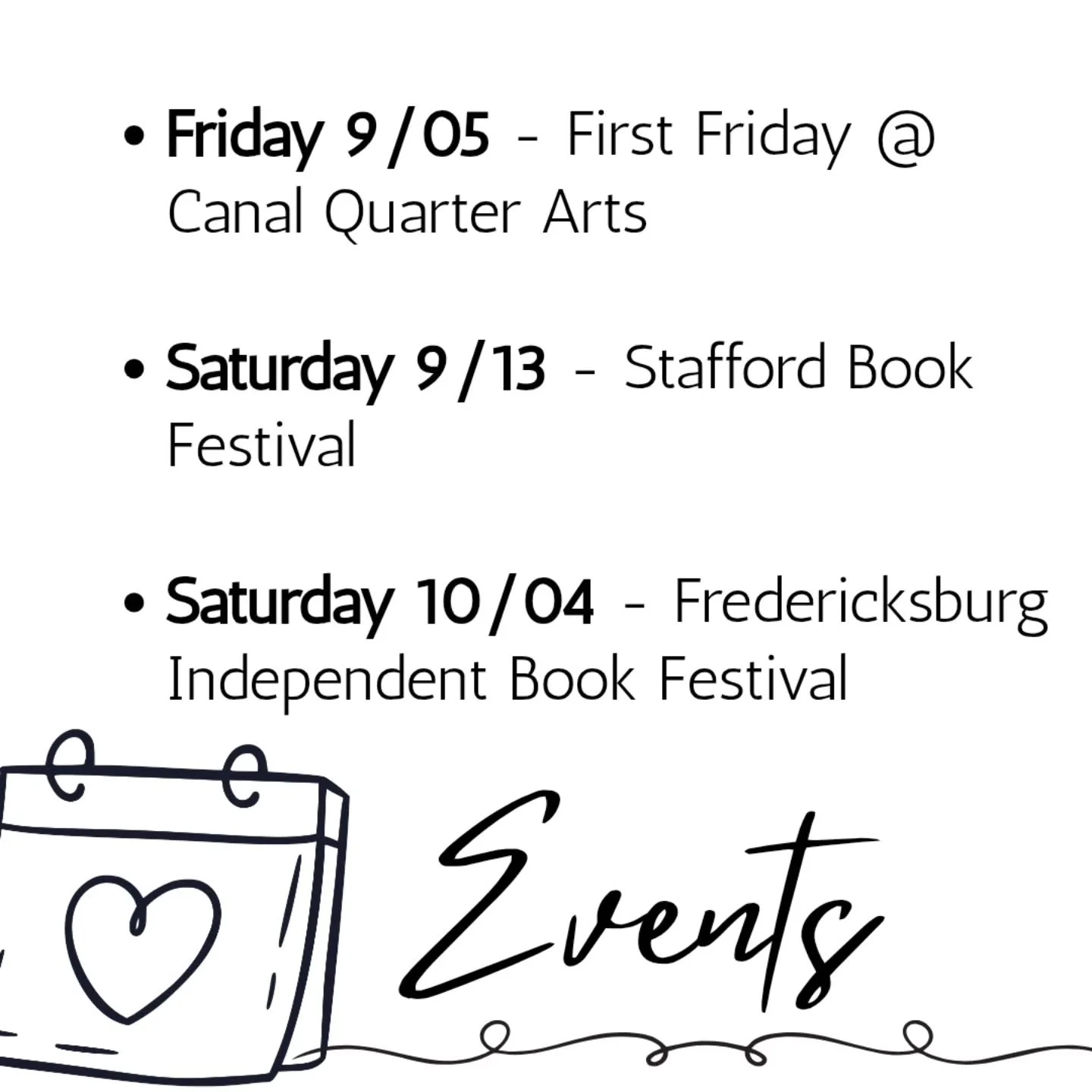 I've got some great events coming up this fall starting THIS FRIDAY with First Friday at @canalquarterarts. I hope to see some of you there. More details available on my Events page. Link in bio. #fxbgva #authorevents #fxbgarts