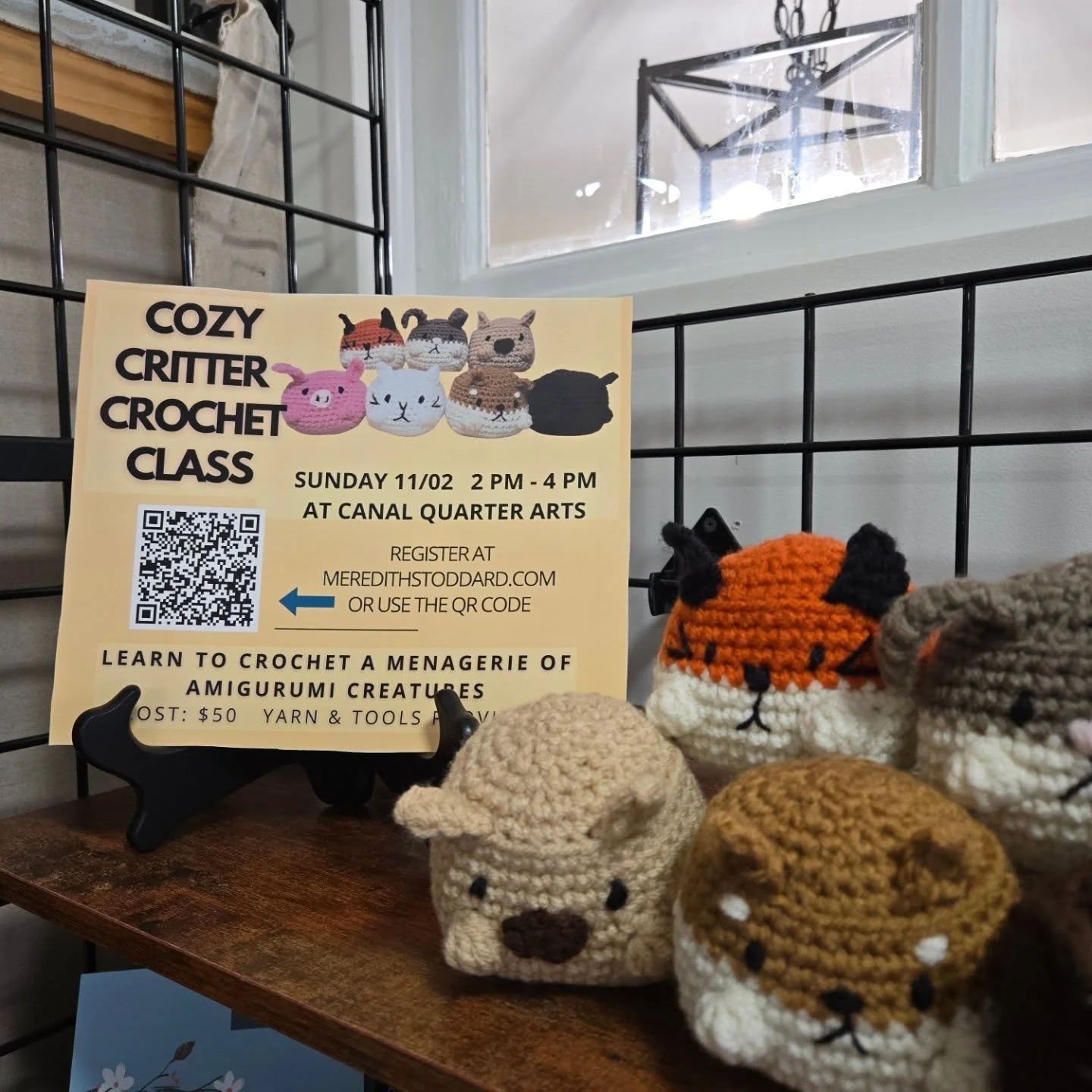 Some new goodies in the shop and a class for Nov. 2nd. Learn how to make these adorable amigurumi critters. @canalquarterarts #crochetersofinstagram #crochetclass #handspunyarn #artyar n