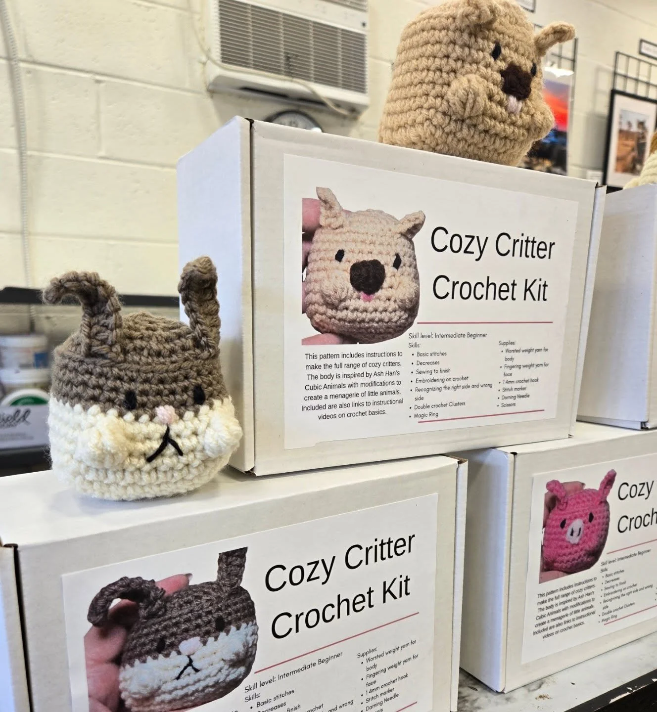 All set up and ready for today's Cozy Critter Crochet class @canalquarterarts