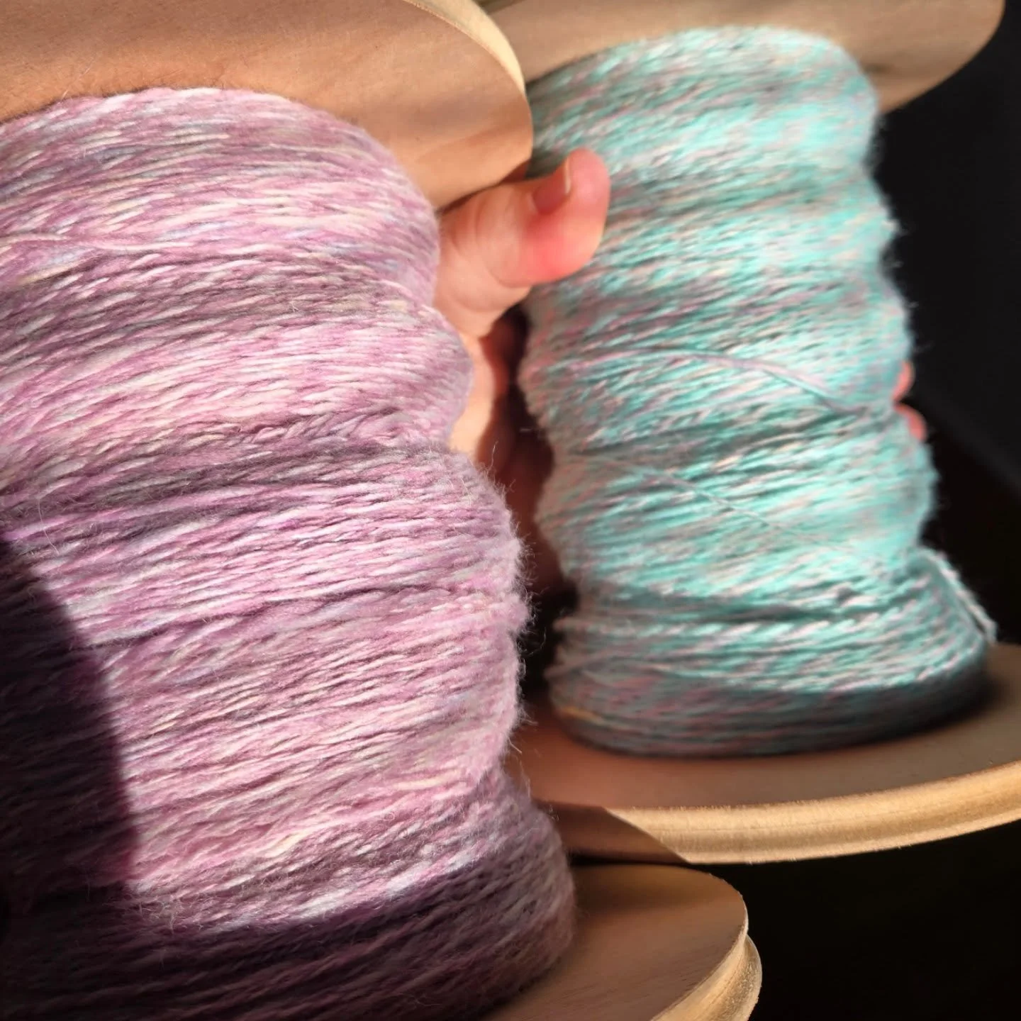 2 marathon plying sessions down. One to go. New Mix &amp; Match Merino yarns incoming. #spinnersofinstagram #marledyarn #handspunyarn