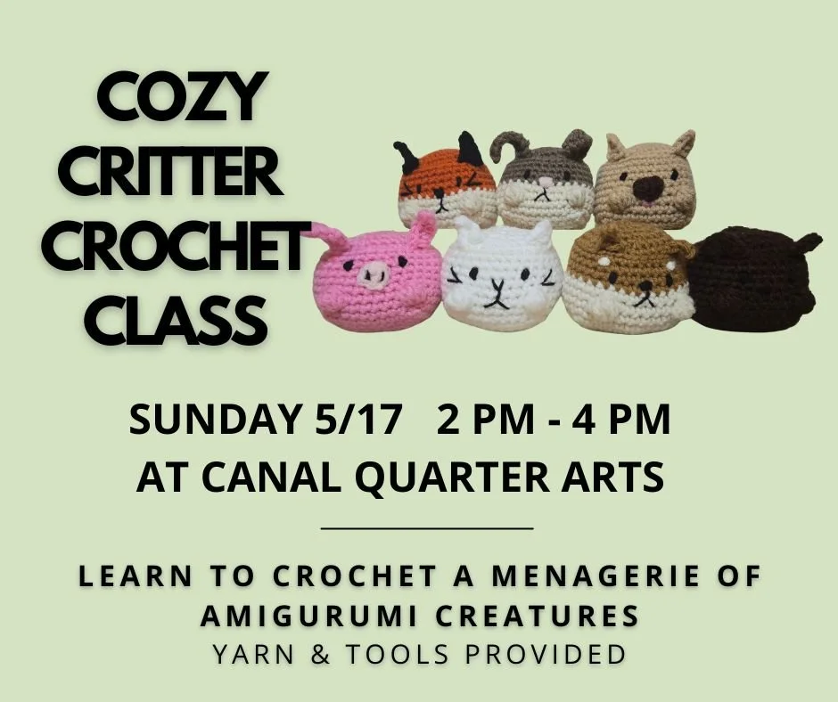 Ever wanted to try amigurumi? Come learn to crochet this adorable menagerie of creatures. This beginner friendly project will get you started on your amigurumi journey. There are dogs, cats, bunny, bear, pig and even a fox for Project Hail Mary fans.