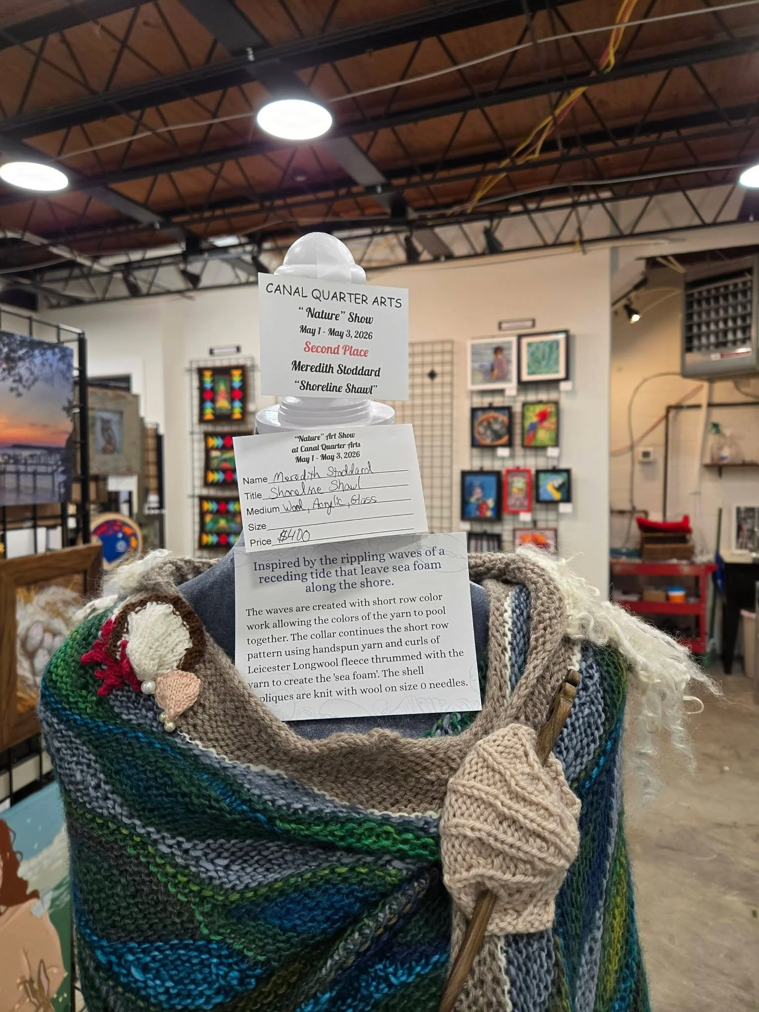 Fredericksburg folks! Make sure you get down to Canal Quarter Arts this weekend to see the Nature art show (and not just because my Shoreline Shawl won second place). Seriously, amazing work by all the artists. These are just some highlights.