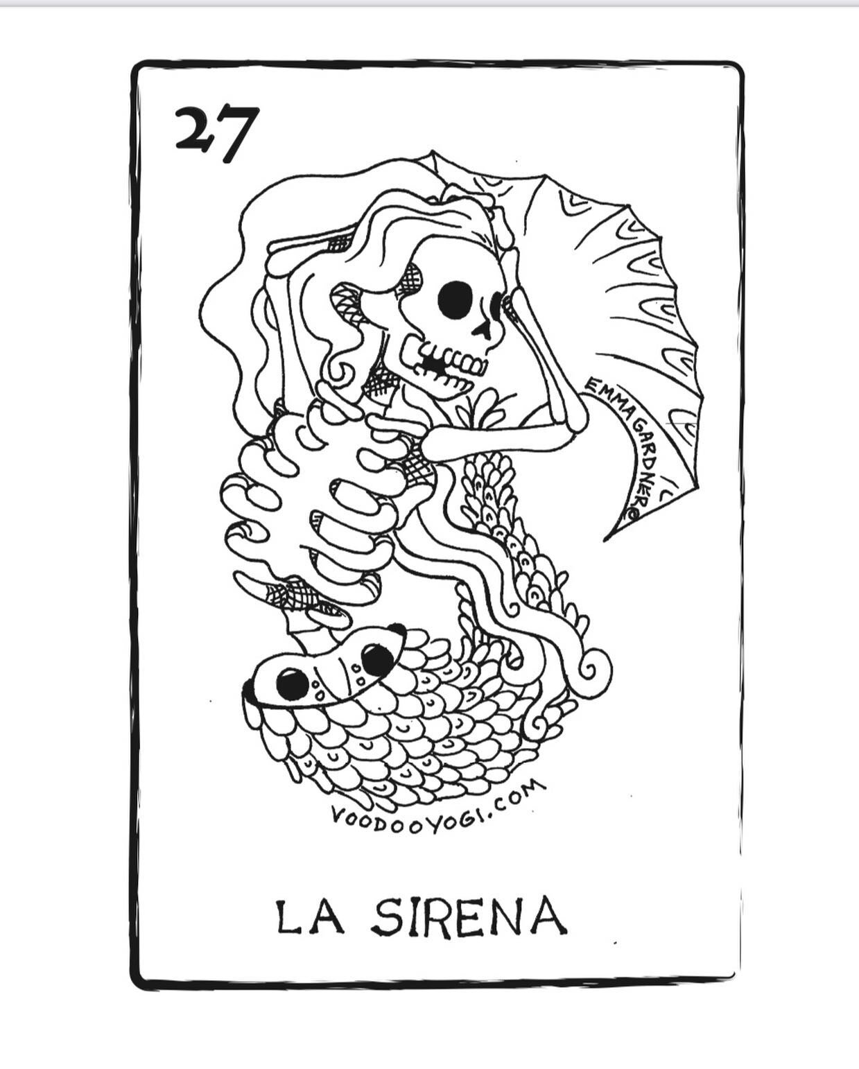 Feeling the #voodooclimbing #mermaid vibes today ☺️ #lasirena #loteriacards #voodoolove #voodooloteria #chicana #loteriacards #diadelosmuertos #imagesfrommychildhood #thingsilove #skeletons #skeletonmermaids #allskeletons #art @emmakaygardner #emmaka