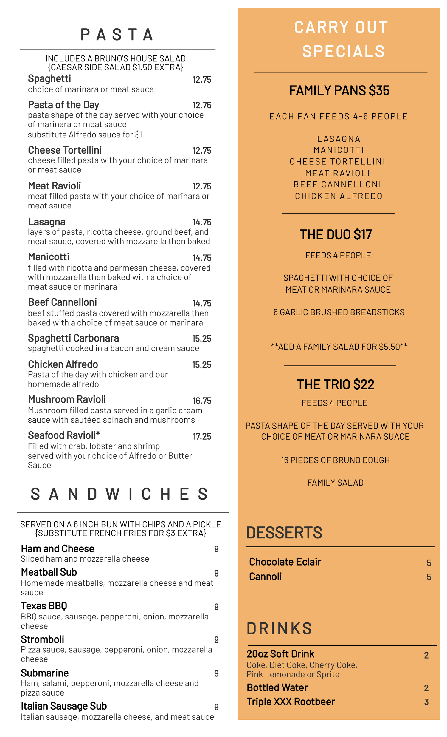 Menu — The Original Bruno's Pizza - West Lafayette