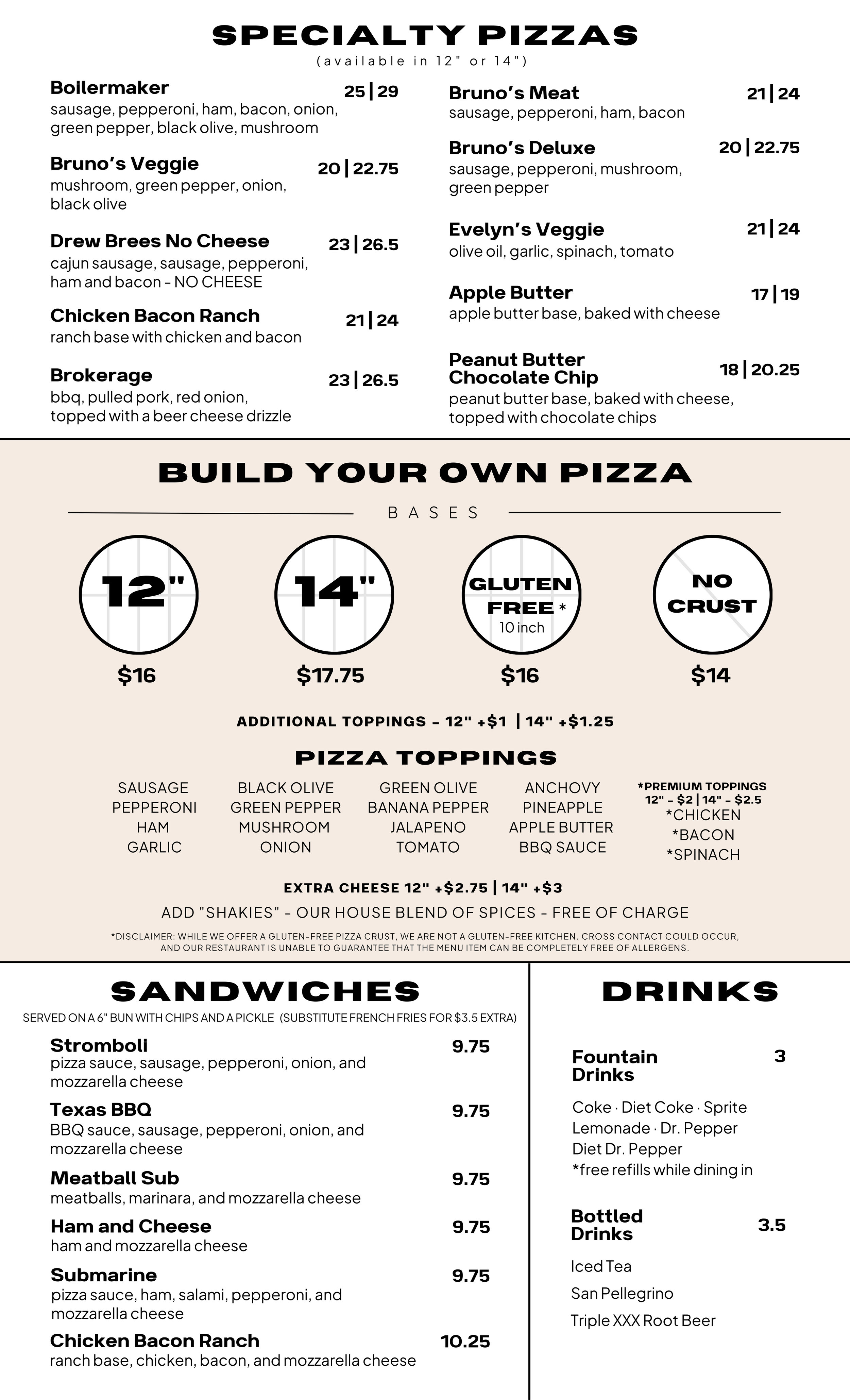 Menu — The Original Bruno's Pizza - West Lafayette