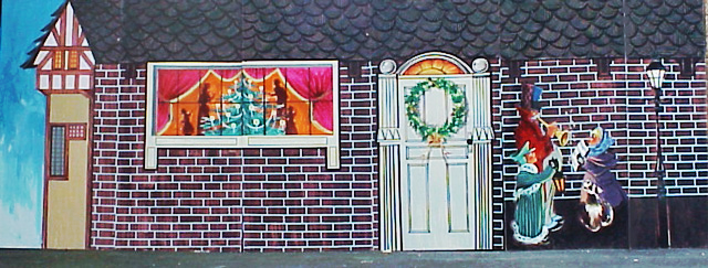 Dickens 1- Wintertime with Dickens exterior scene. 8' tall and 24' wide. Foamcore.