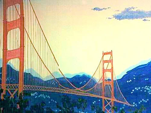 Golden Gate Bridge Scene: San Francisco's most famous landmark, the Golden Gate Bridge!! Measuring 8' tall and 16' wide on wood.