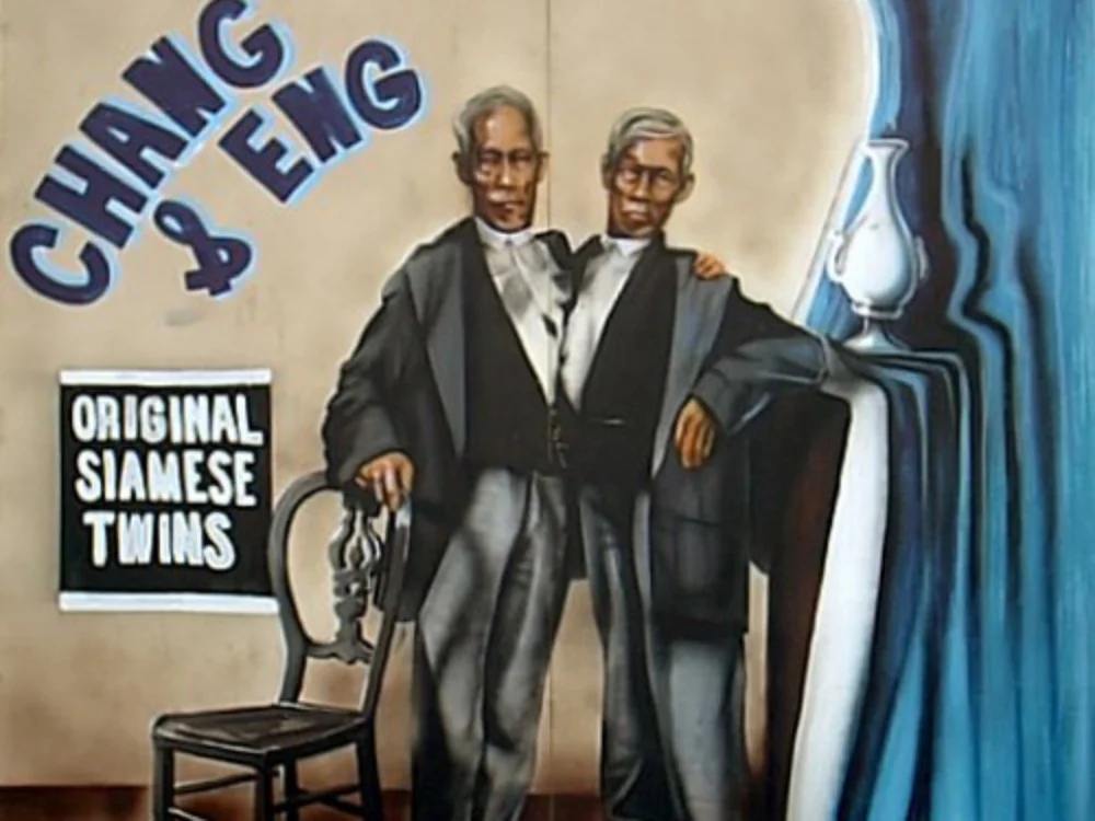 Siamese Twins Side Show Panel: Measures 8' tall and 8' wide, foamcore.