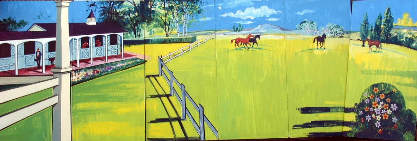 Horse and Stables Scene: Scene measures 8' tall and 24' wide, foamcore.