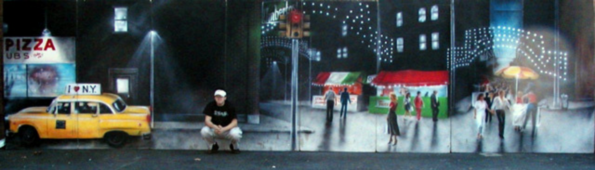 Little Italy- Scenery depicts a typical feast in downtown NYC. Measures 8 ft high and 40 ft wide, foam core