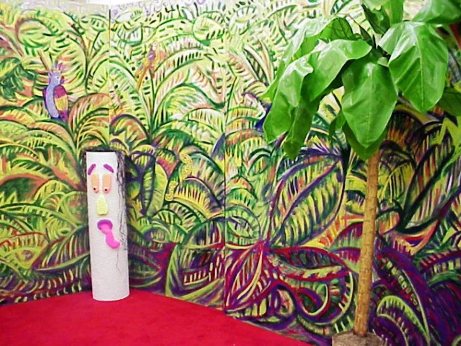 Tropical Scenery with Banana Palm Tree: measures 16' wide and 8' high, wooden (white column no longer available)