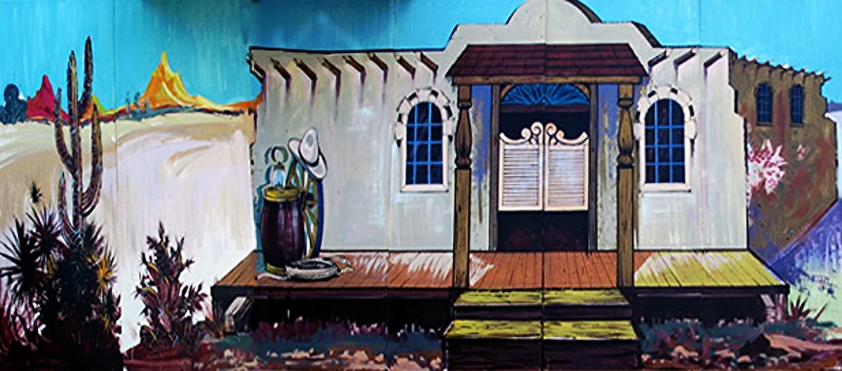 Saloon Exterior: measures 8' high and 24' wide, foamcore.