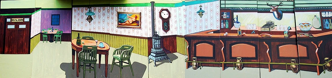 Saloon Interior Scenery: measures 8' high and 32' wide, foamcore.