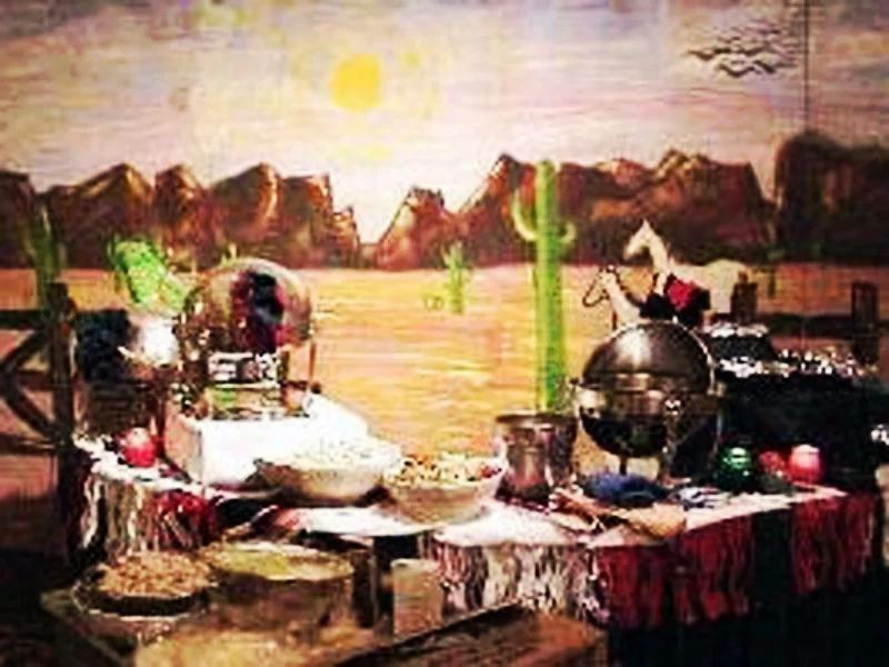 Tex Mex Scene: measures 8' high and 16' wide, wood. (shown behind a food station)
