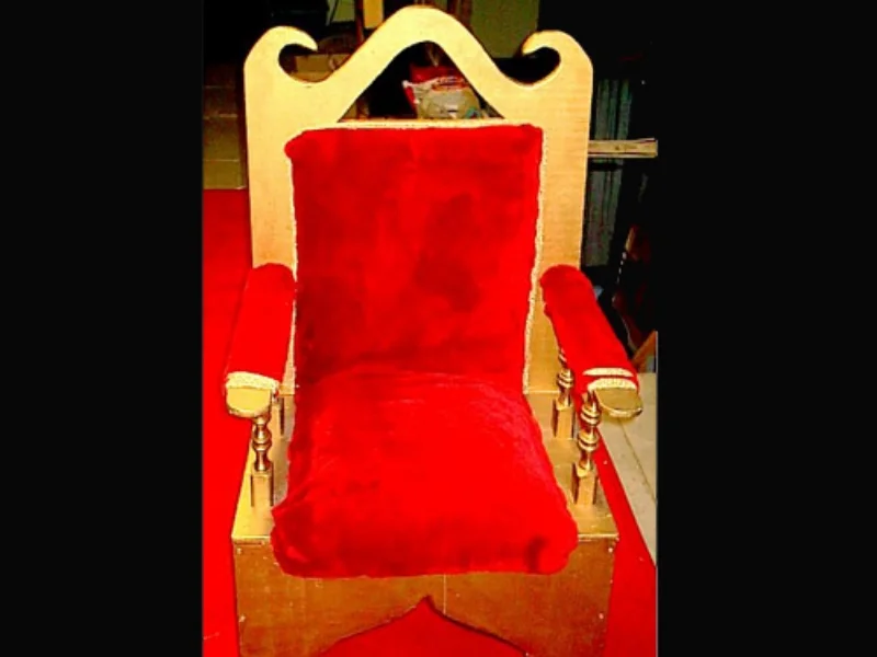 Plush Santa Chair: Wooden Chair with crushed velvet seat and back. Perfect for a photo opportunity