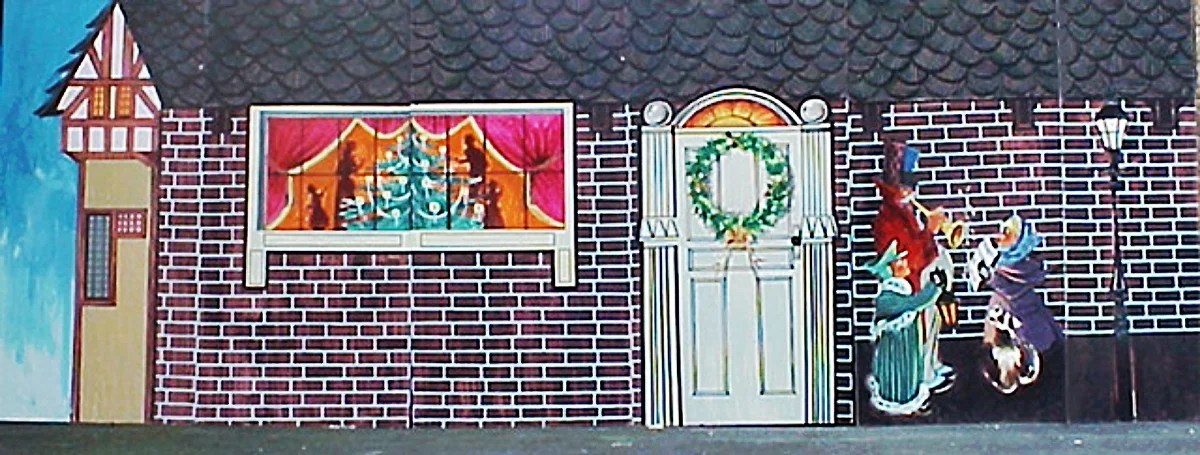 Dickens Winter Scene: measures 8' high and 20' wide, foamcore.