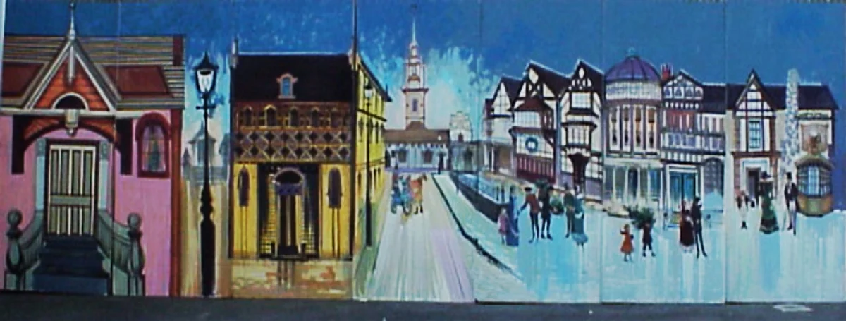 Dickens Winter Scene 2: measures 8' high and 28' wide, foamcore.