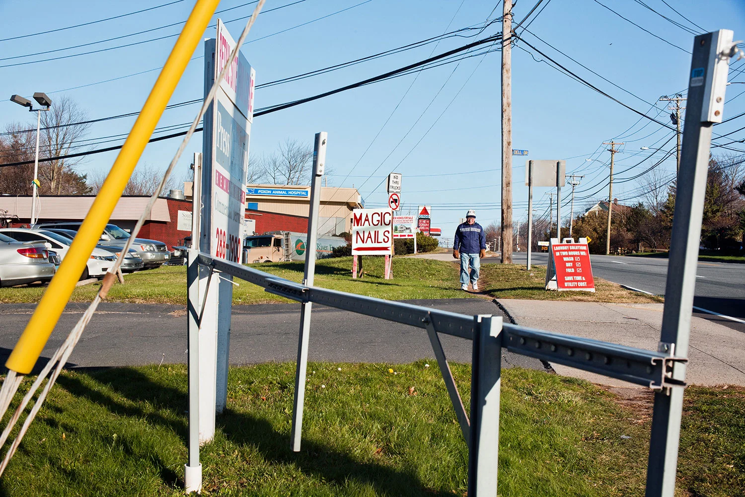 Energy Transport. Route 80 Foxon Road, CT, 2010 Archival fiber inkjet print mounted to yellow sintra 32 x 48 inches 
