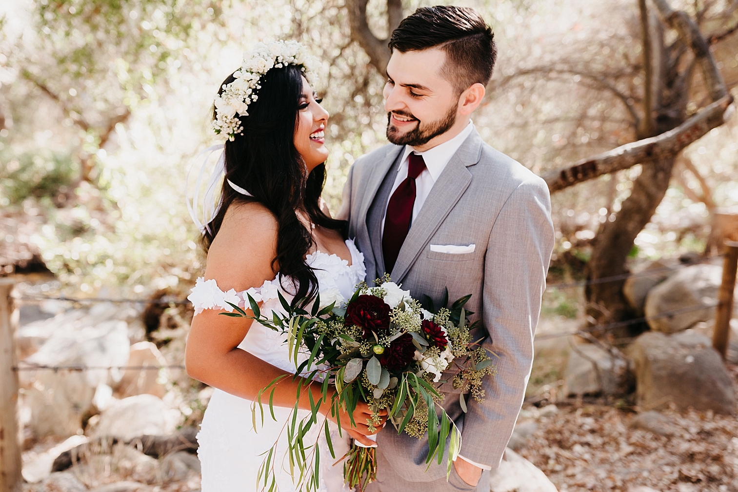 A bride and groom at their backyard wedding in Escondido