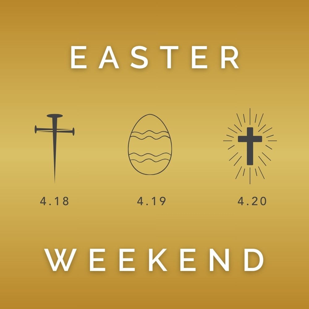 JOIN US! 
Good Friday Service- Friday 7:00 p.m.
Egg Hunt- Saturday 10:00 a.m. in Tilton Park 
Resurrection Sunday- 10:30 a.m.