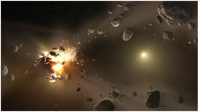 An artist's impression of an asteroid collision in space. NASA/JPL-Caltech