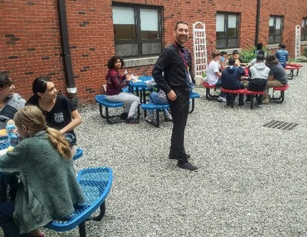 Principal Milisauskas and the new outdoor lunch area