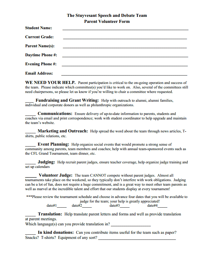 Parent Volunteer Form