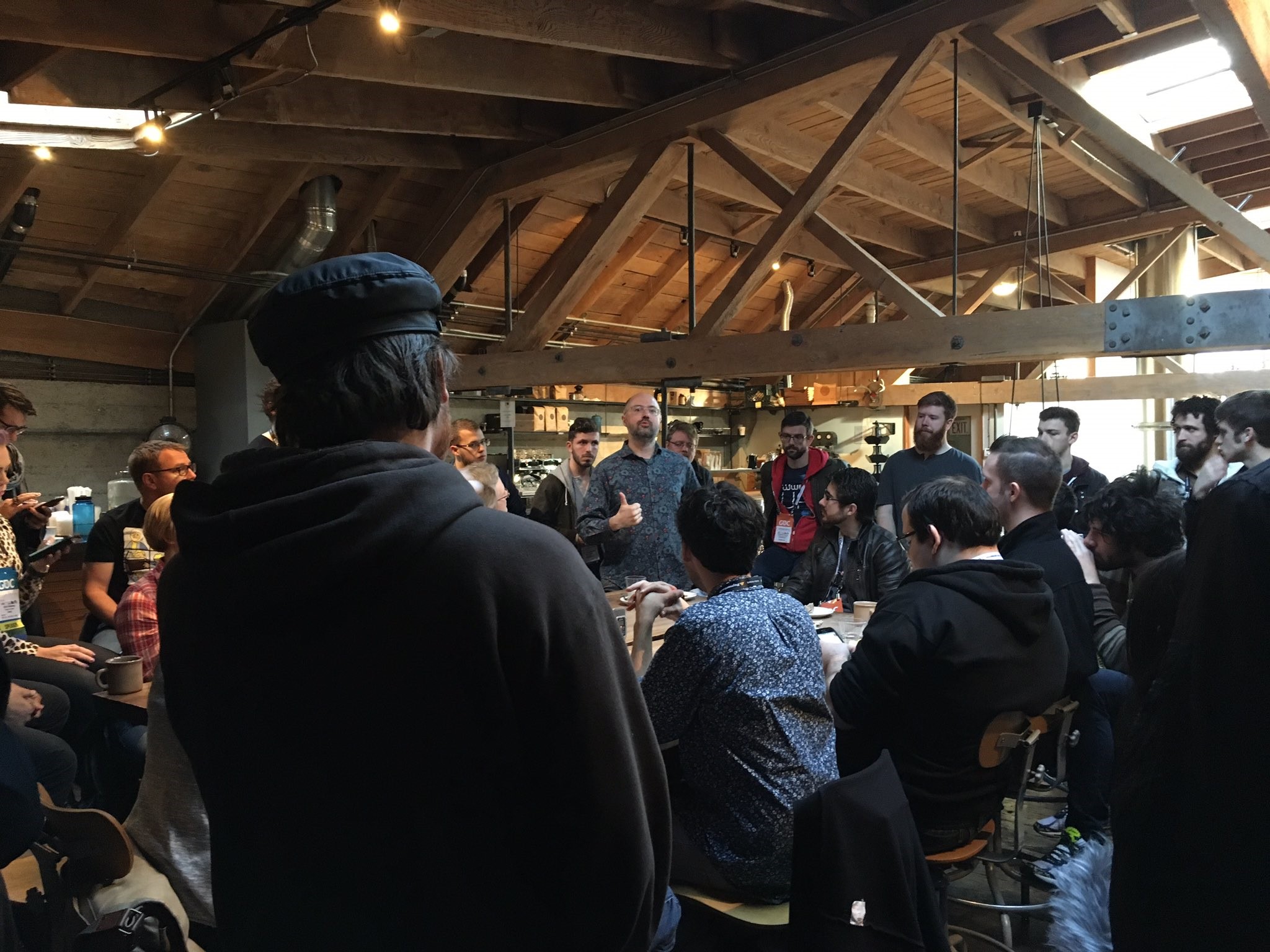 Damian Kastbauer leading a morning Sightglass game audio discussion.