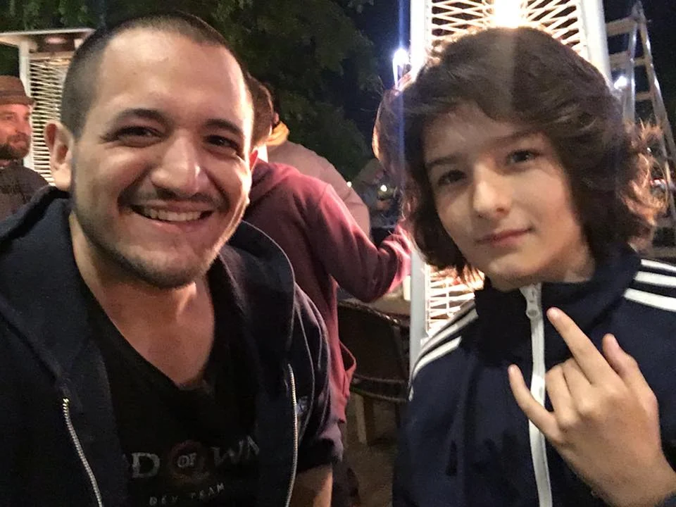 Selfie with Sunny Suljic, aka Atreus in God of War, at the God of War studio wrap party.