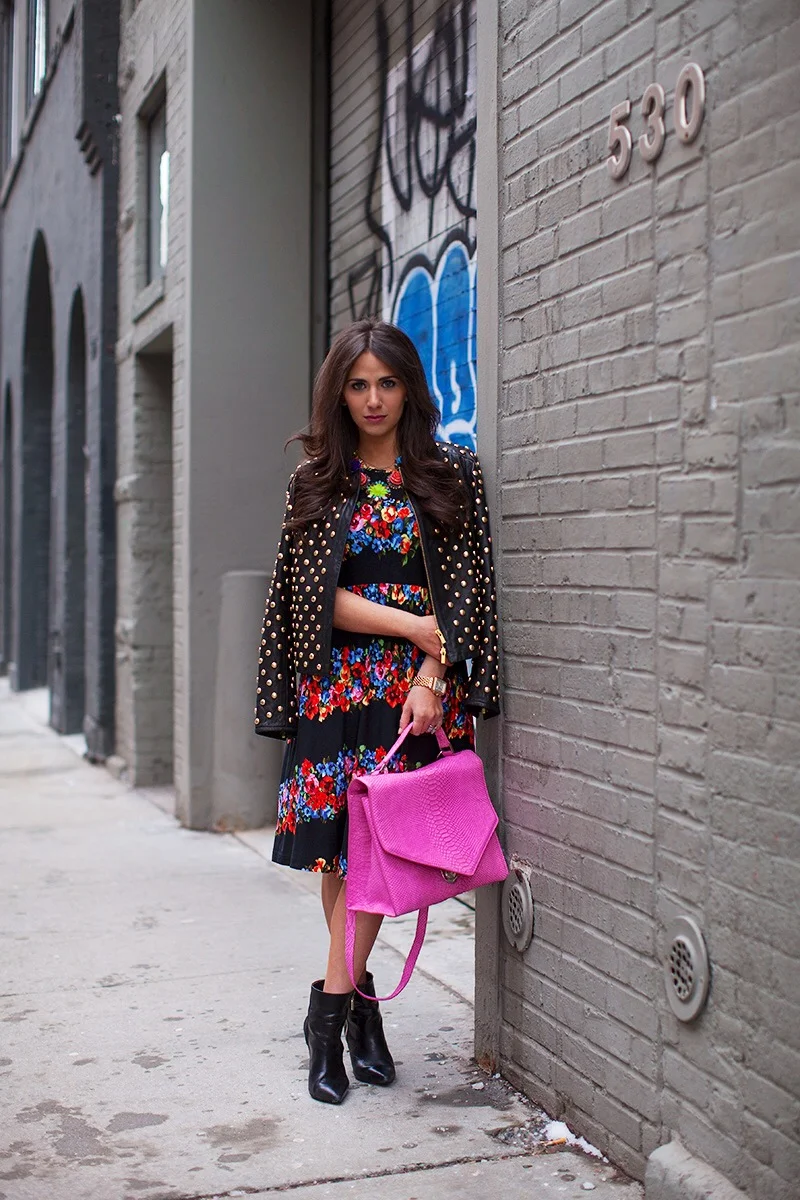 Photo Credit: Keith Morrison of Styelist Jacket: Diane von Furstenberg, Dress: ASOS, Necklace: Erickson Beamon, Bag: Emily Cho, Bootie: River Island