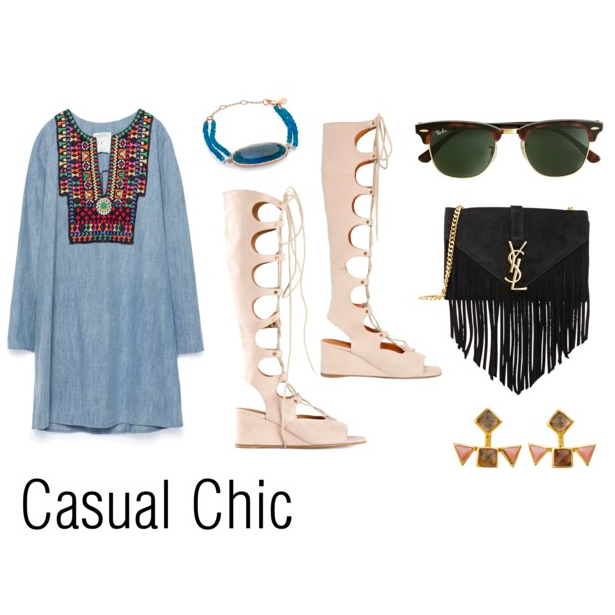 Gladiators: Chloe , Dress: Zara , Bracelet: MeiraT , Sunglasses: Ray-Ban , Bag: Saint Laurent , Ear Jackets: Katie Diamond Jewelry